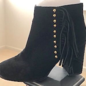 BLACK SUEDE WITH SIDE FRINGE ANKLE BOOTS - LIKE NEW